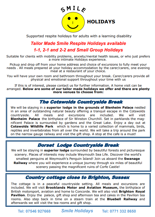 Smile Holidays 2027 RESPITE & TAILOR MADE HOLIDAYS 